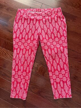 Faded Glory Boho Red and White Pattern Pull On Pants Women’s Plus Size XL 16/18